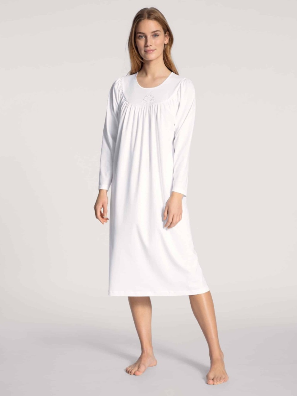 NWT Calida WHITE LONG SLEEVE Nightdress Cotton Nightgown SMALL S NEW